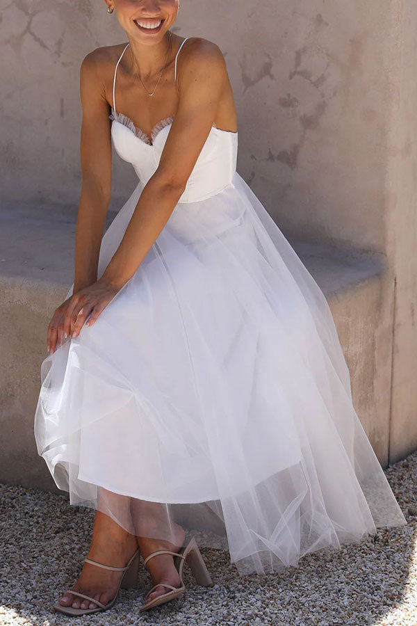 Sleeveless Tulle Ankle-Length Gown