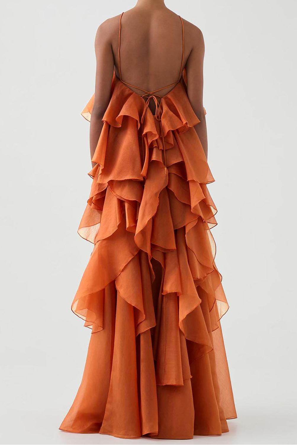 Frilled Halter Vacation Maxi