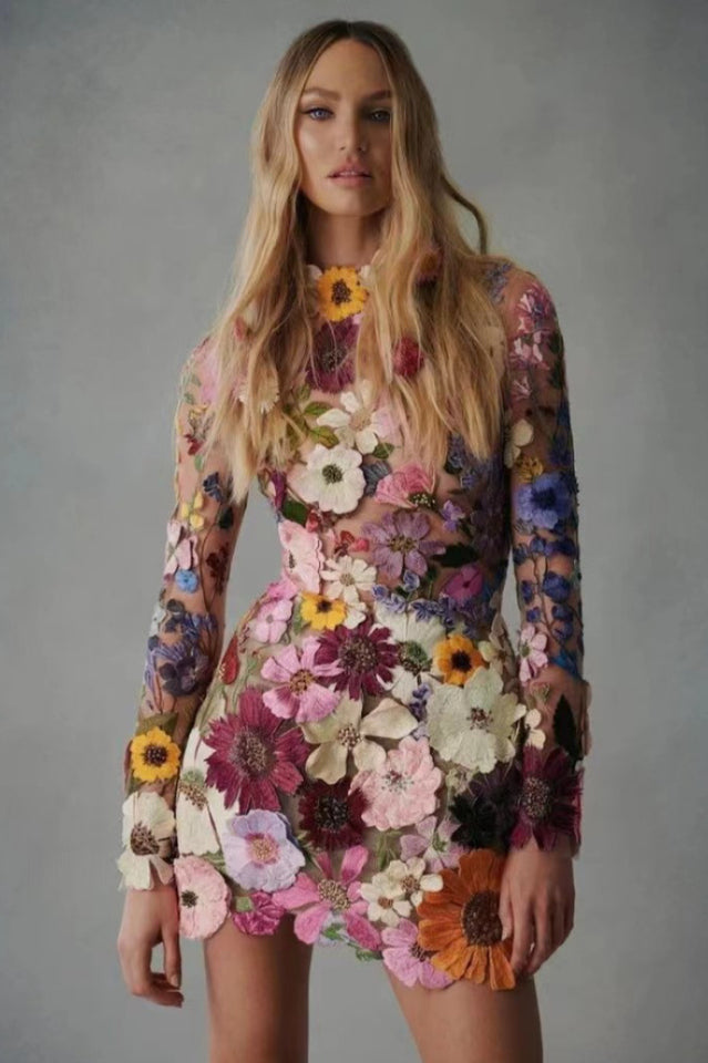 Elegant Floral Collar Tulle Dress