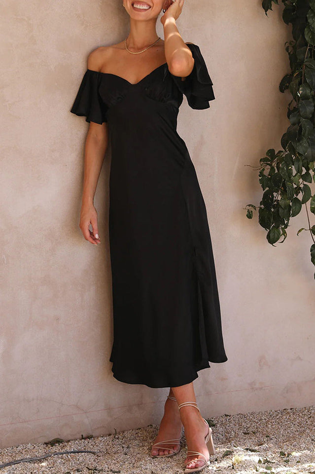Butterfly Sleeve Off-Shoulder Midi