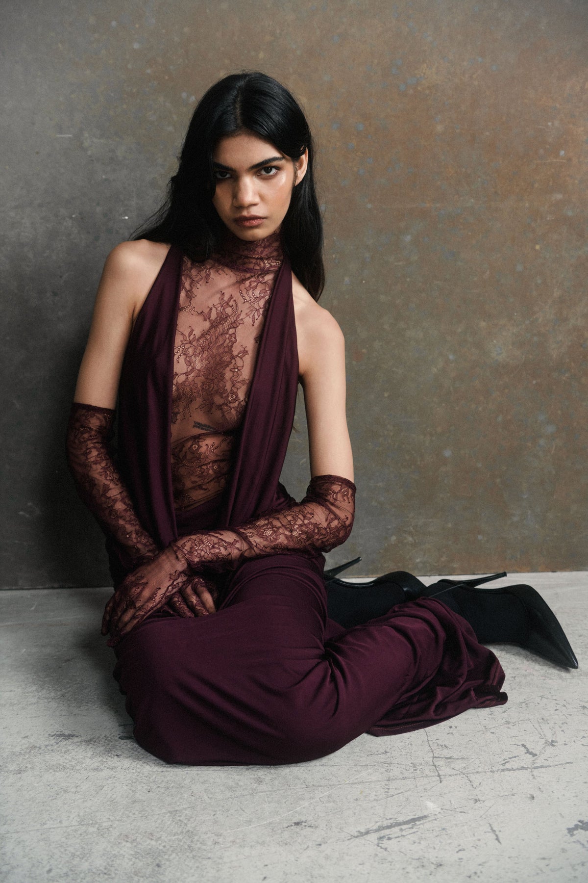 Plunging Cowl Lace Maxi