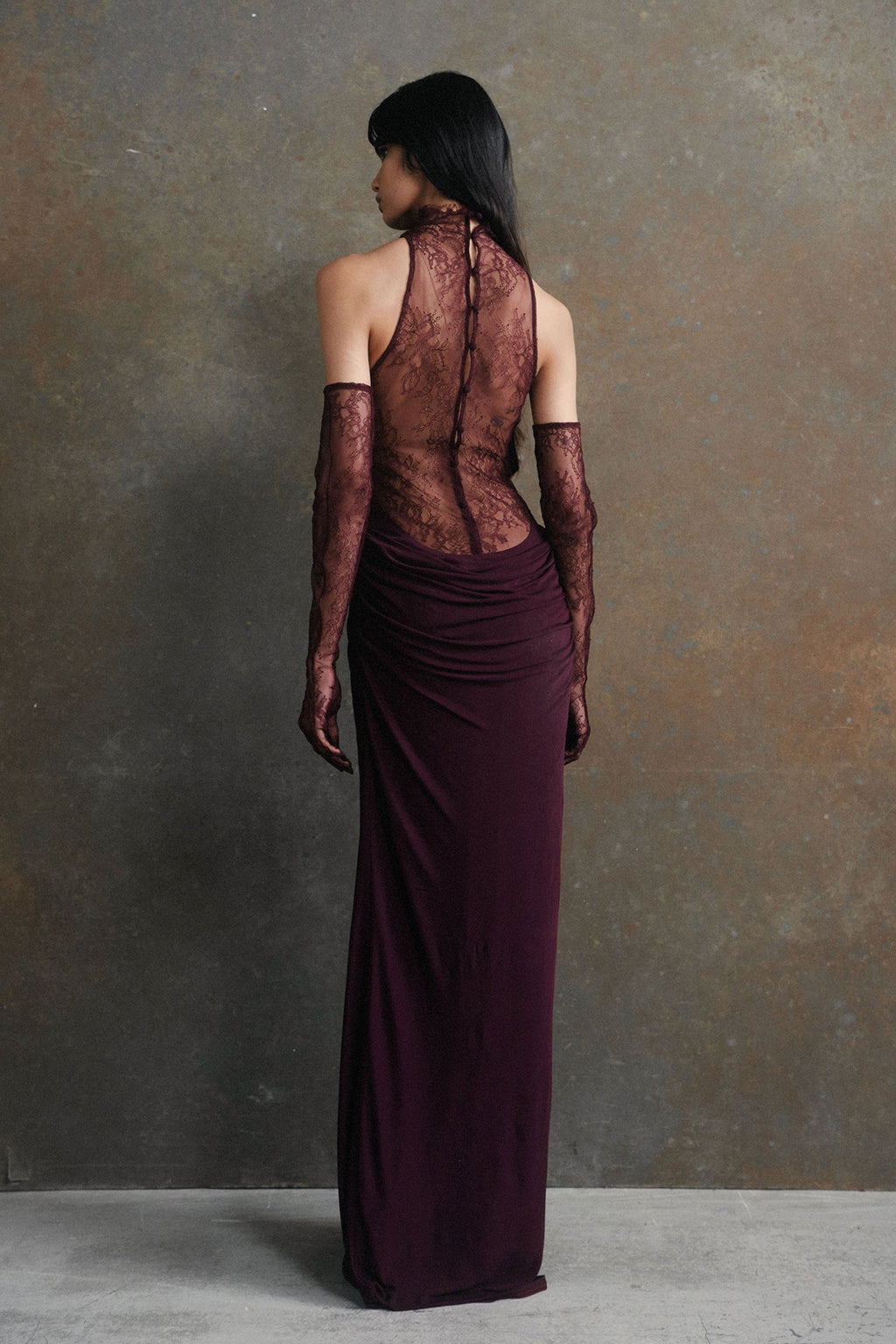 Plunging Cowl Lace Maxi