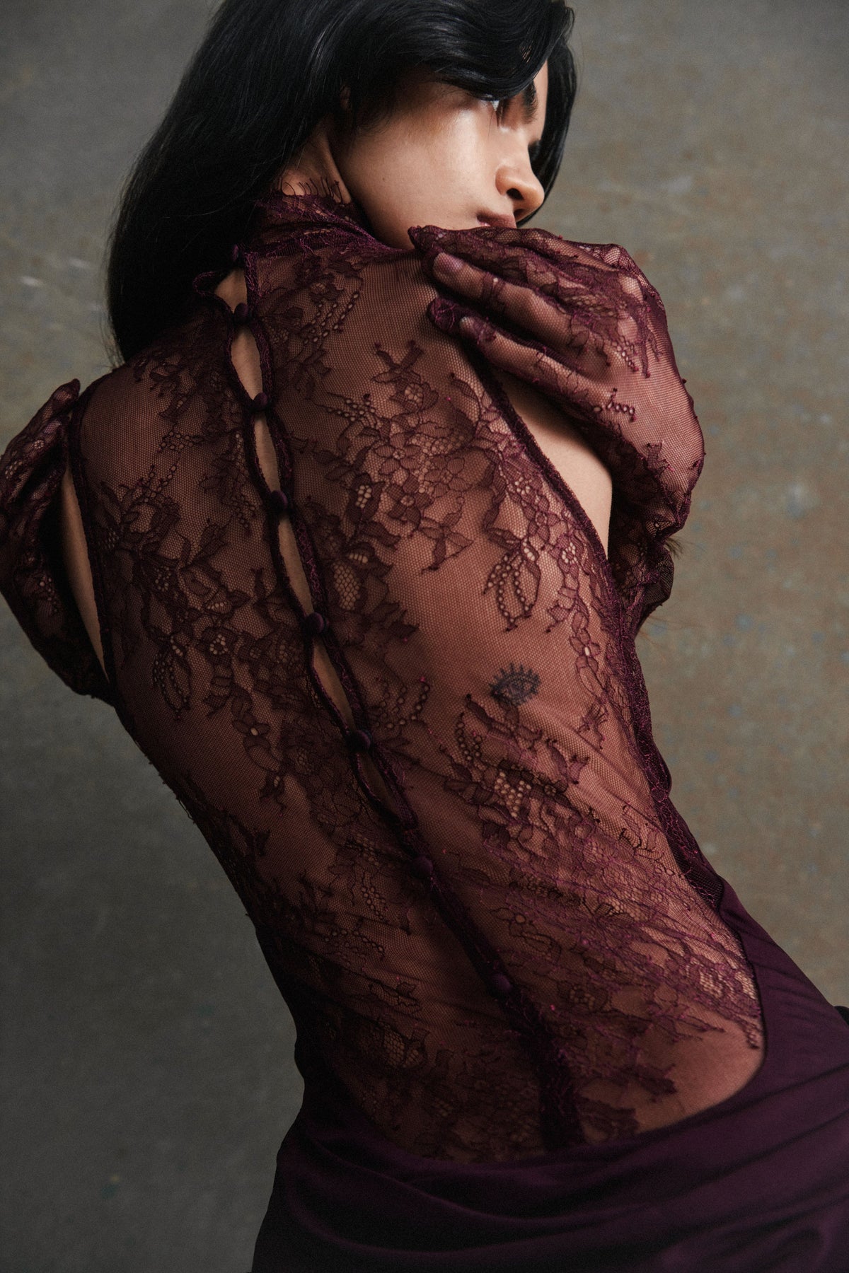 Plunging Cowl Lace Maxi