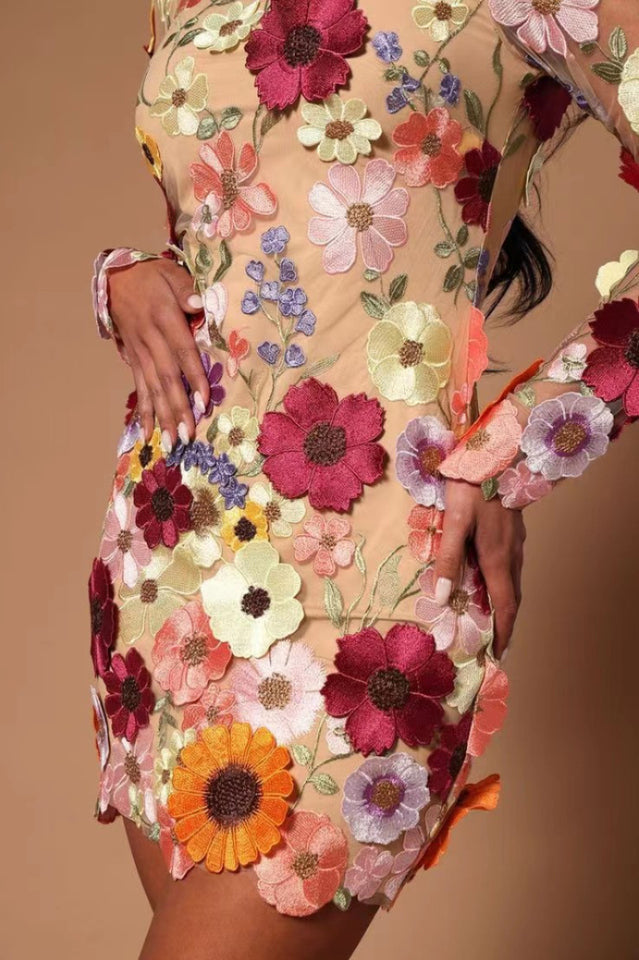 Elegant Floral Collar Tulle Dress