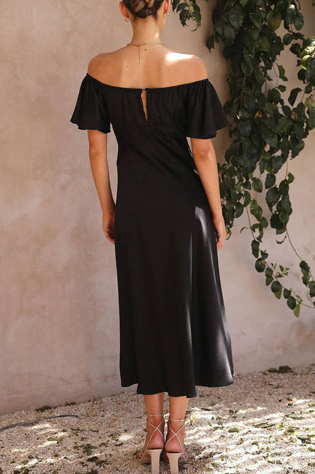 Butterfly Sleeve Off-Shoulder Midi