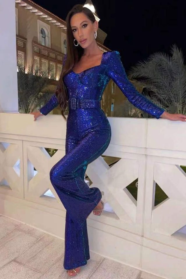 Metal Boned Sequin Embellished Jumpsuit