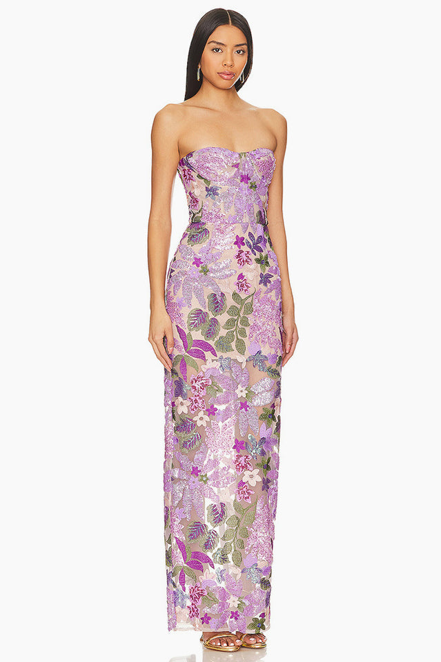 Strapless Floral Sequin Maxi