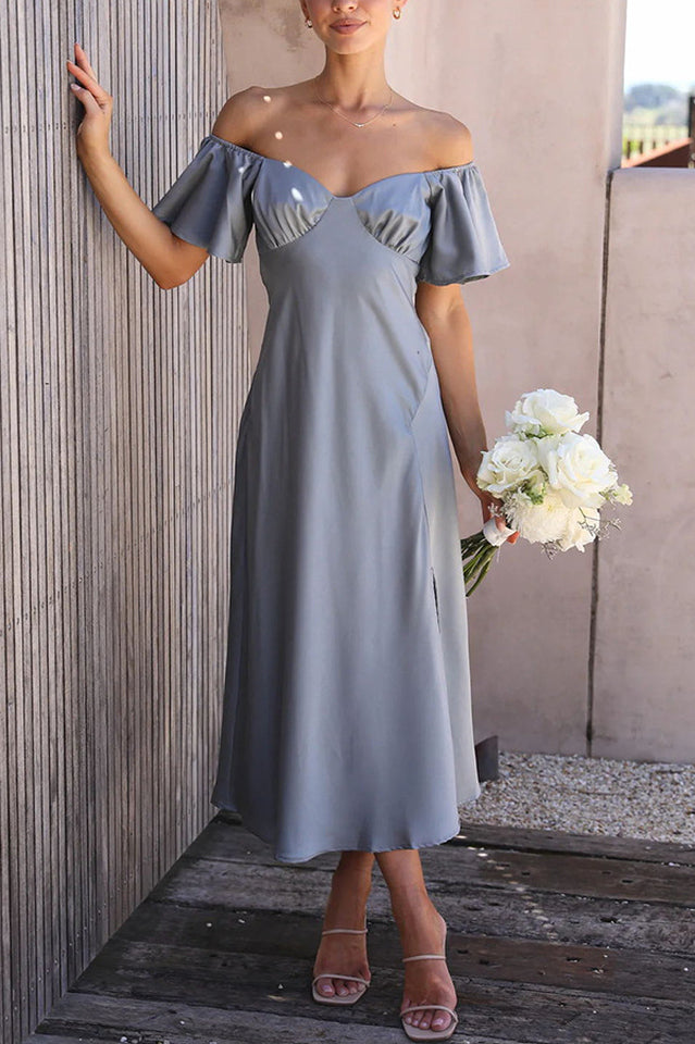 Butterfly Sleeve Off-Shoulder Midi