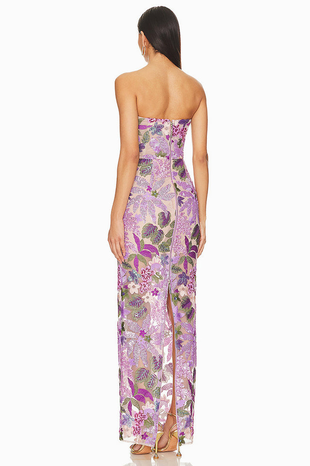 Strapless Floral Sequin Maxi