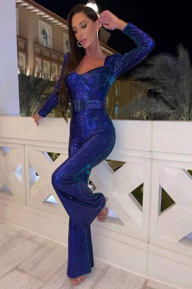 Metal Boned Sequin Embellished Jumpsuit
