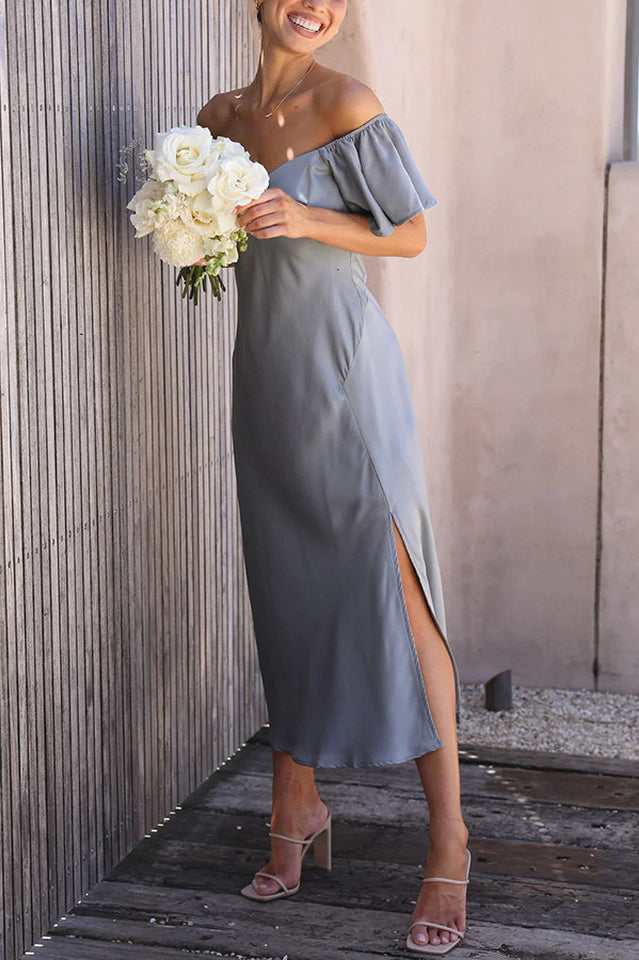 Butterfly Sleeve Off-Shoulder Midi