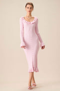 U-Neck Knit Ruffle Midi