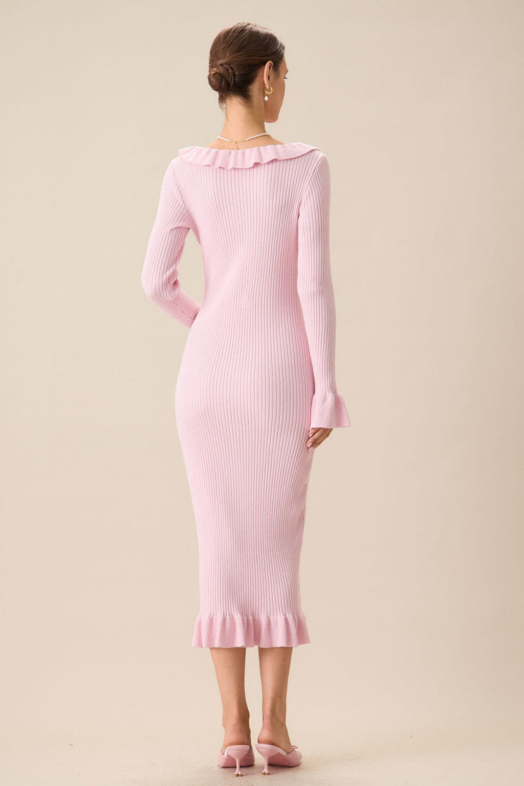 U-Neck Knit Ruffle Midi