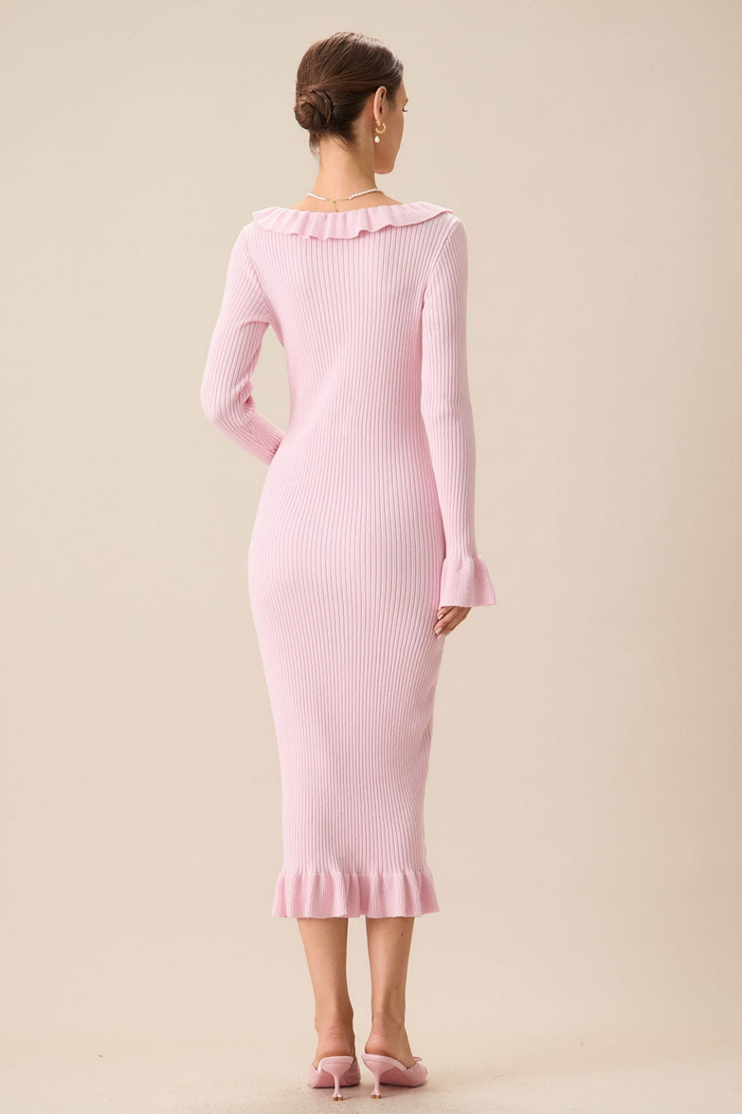 U-Neck Knit Ruffle Midi