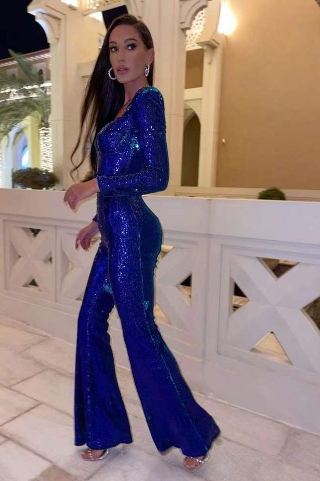 Metal Boned Sequin Embellished Jumpsuit