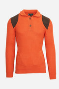 ‌Suede-Reinforced Wool Collared Sweater
