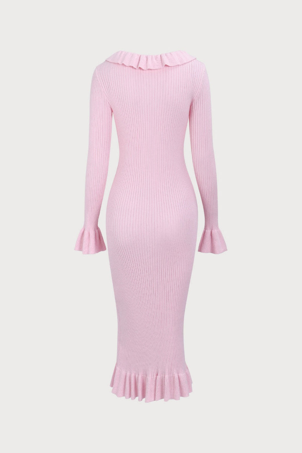 U-Neck Knit Ruffle Midi