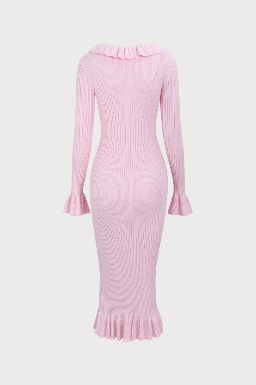 U-Neck Knit Ruffle Midi
