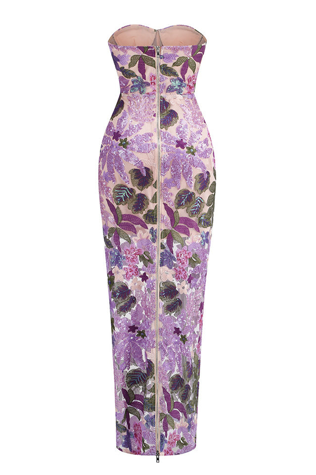 Strapless Floral Sequin Maxi