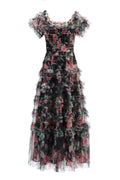 Square Neck Ruched Floral Maxi