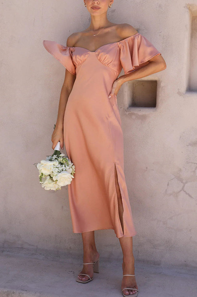 Butterfly Sleeve Off-Shoulder Midi