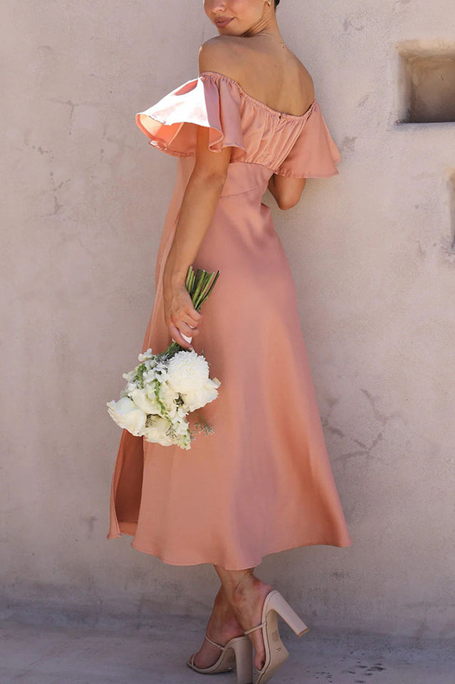 Butterfly Sleeve Off-Shoulder Midi