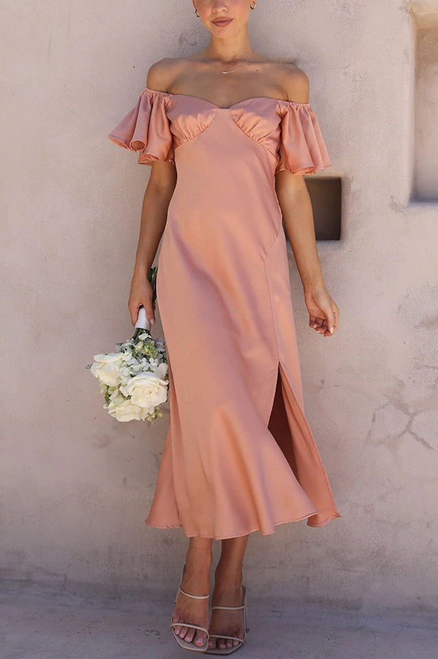 Butterfly Sleeve Off-Shoulder Midi