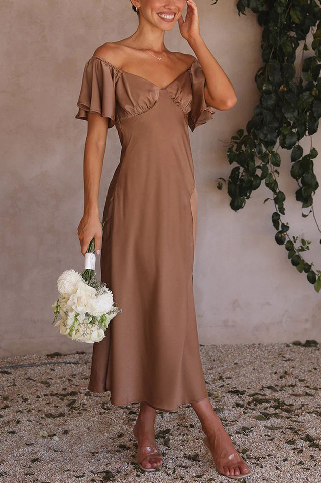 Butterfly Sleeve Off-Shoulder Midi