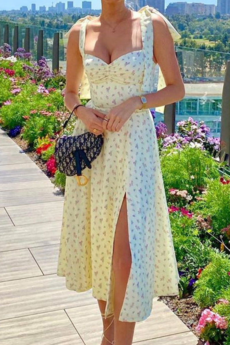 Square Neck Spaghetti Floral Dress