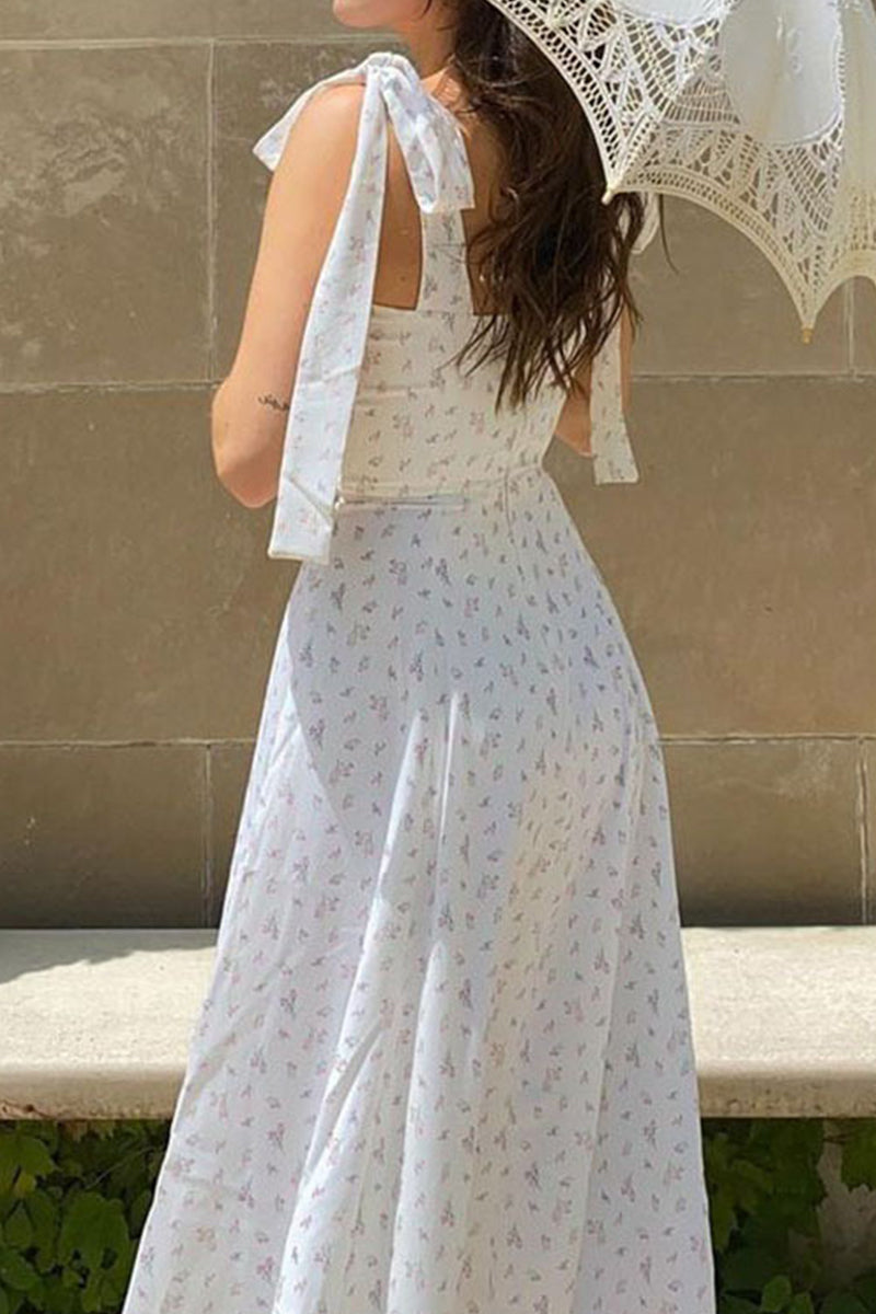 Square Neck Spaghetti Floral Dress