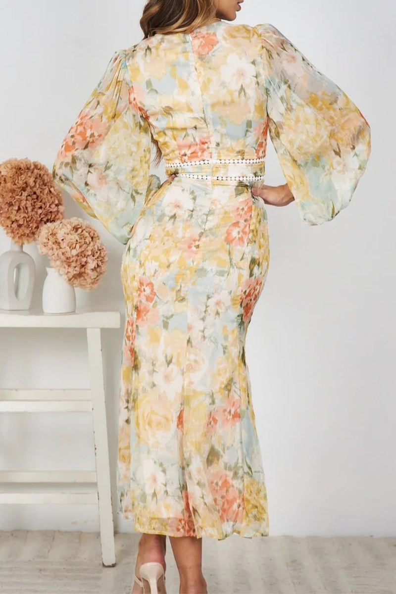 Chiffon Patchwork V-Neck Maxi