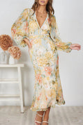 Chiffon Patchwork V-Neck Maxi