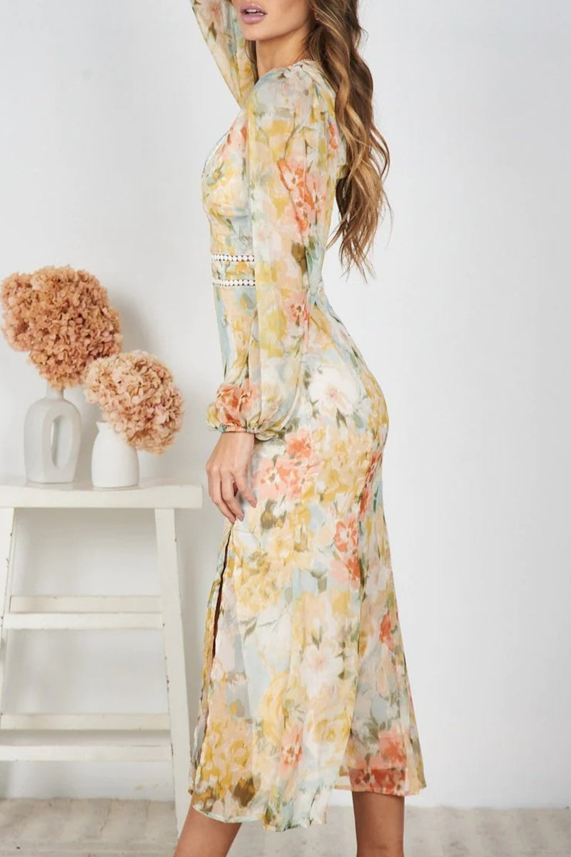 Chiffon Patchwork V-Neck Maxi