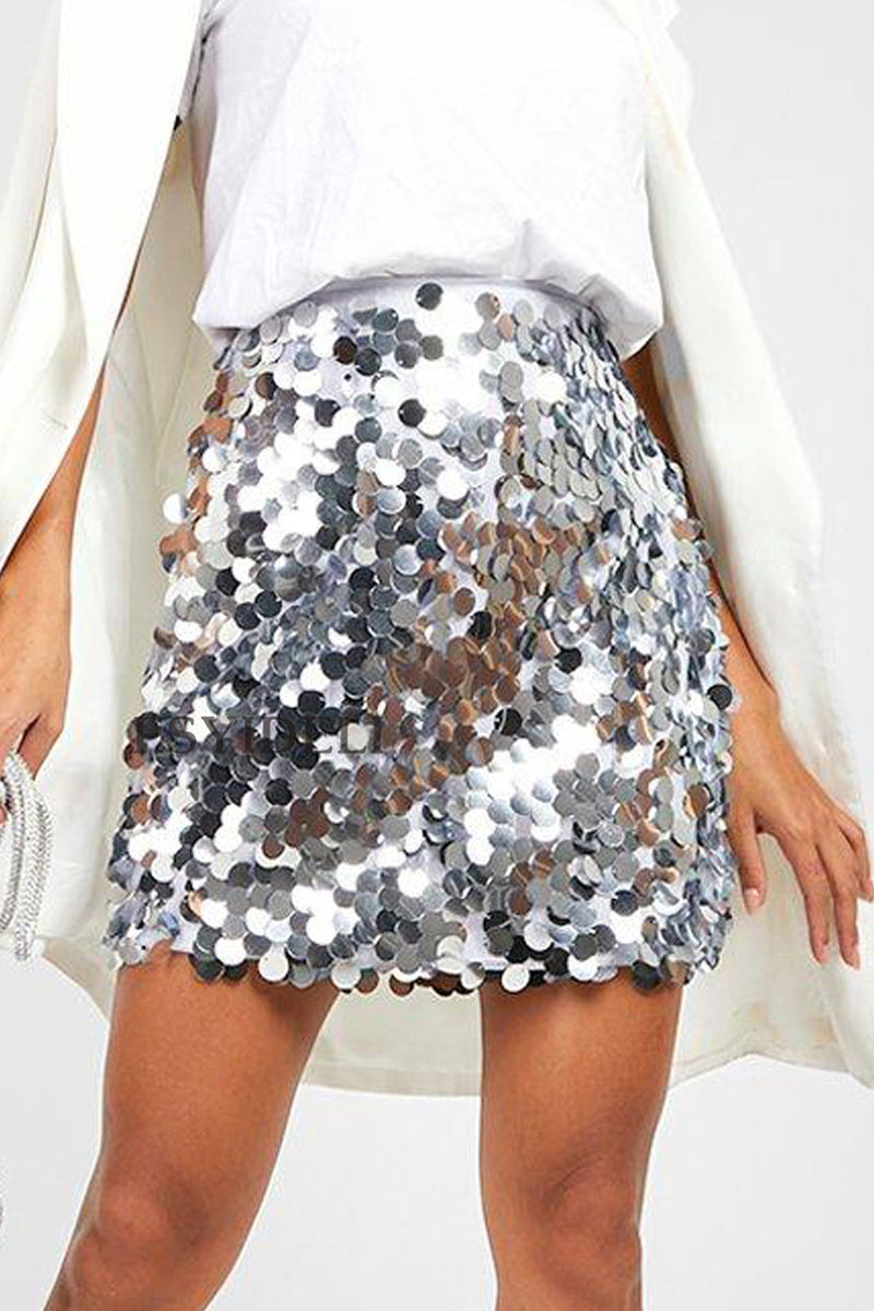 Sequined A-Line Sexy Party Mini Skirt