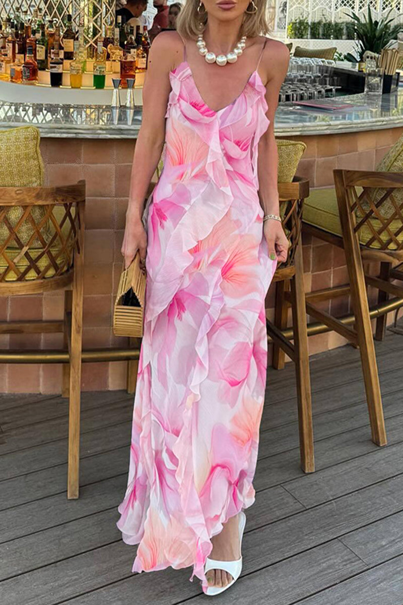 Backless Floral Spaghetti Dress