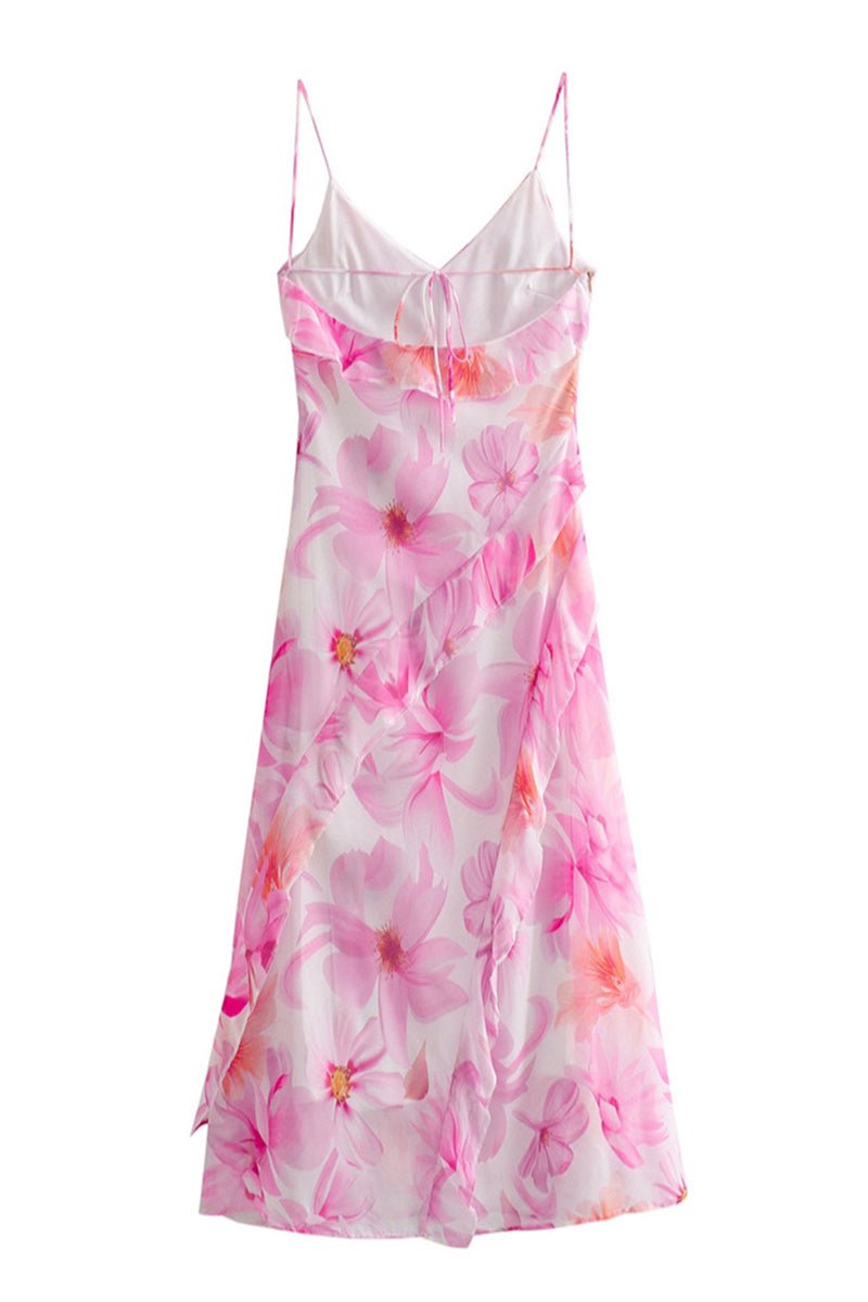 Backless Floral Spaghetti Dress