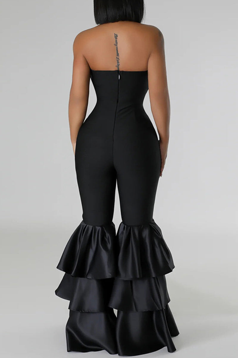Twilled Satin Backless Patchwork Jumpsuit