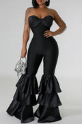 Twilled Satin Backless Patchwork Jumpsuit