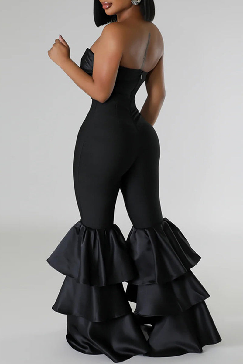 Twilled Satin Backless Patchwork Jumpsuit