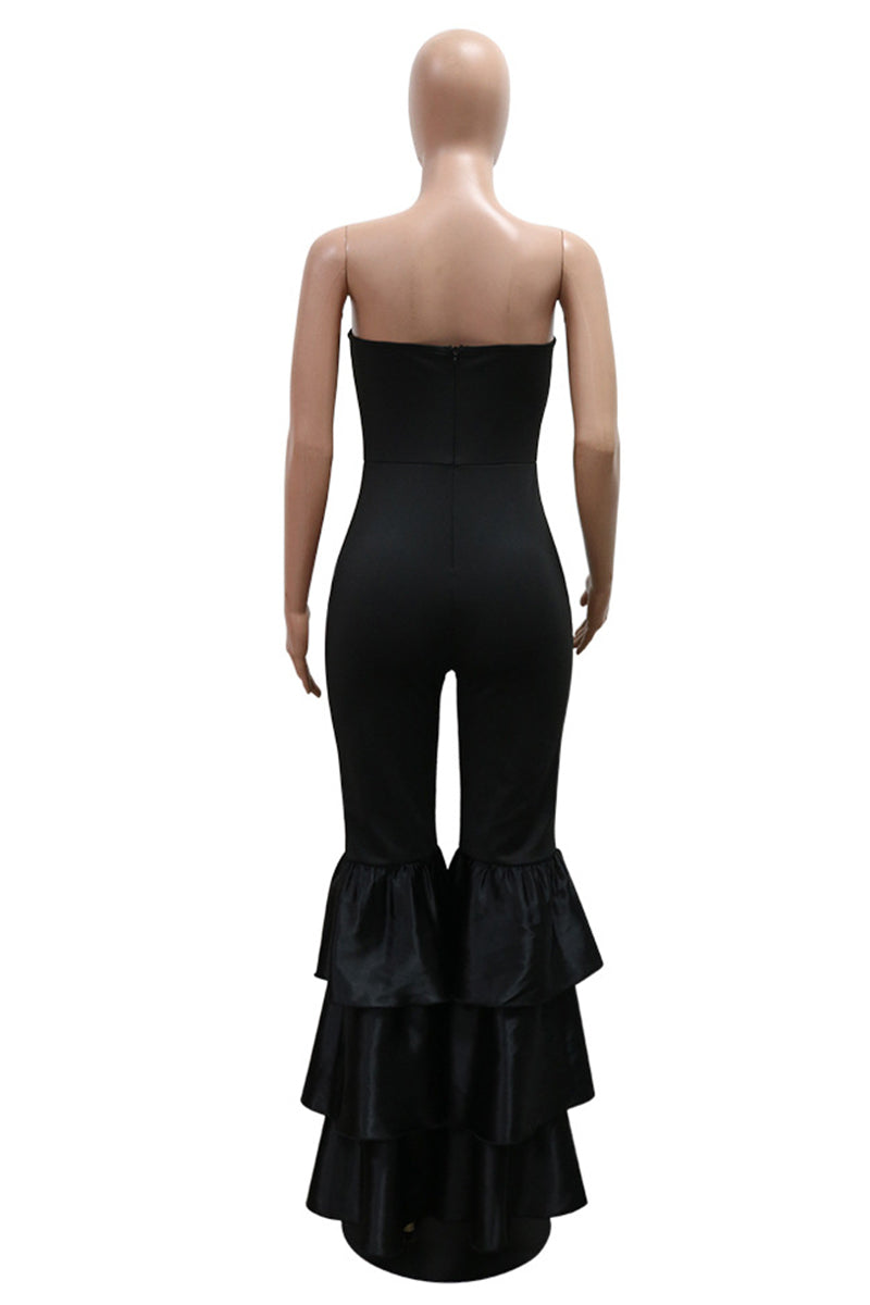 Twilled Satin Backless Patchwork Jumpsuit