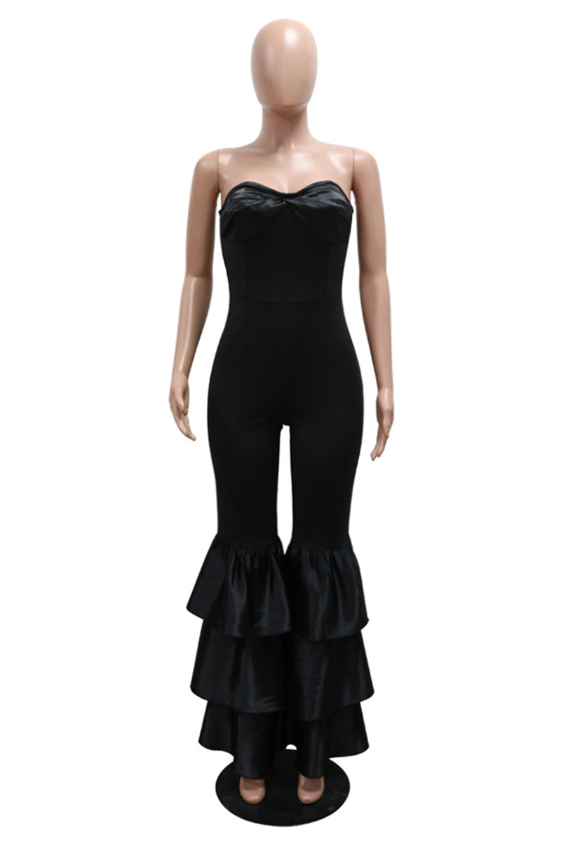 Twilled Satin Backless Patchwork Jumpsuit