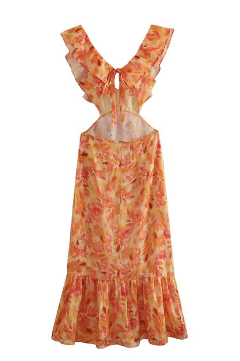 Lace-Up V-Neck Floral Maxi