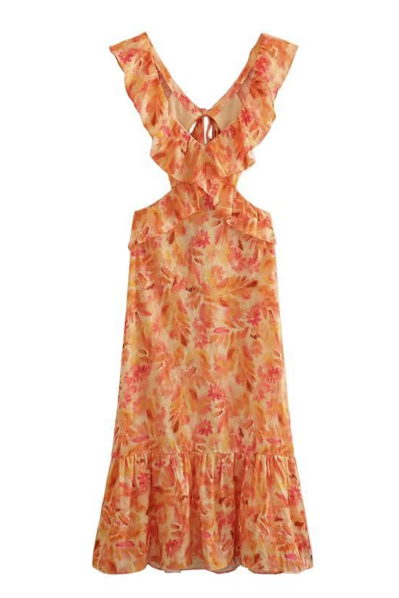 Lace-Up V-Neck Floral Maxi