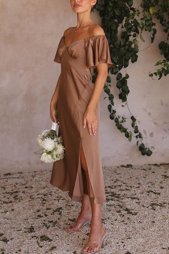 Butterfly Sleeve Off-Shoulder Midi