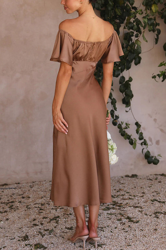 Butterfly Sleeve Off-Shoulder Midi