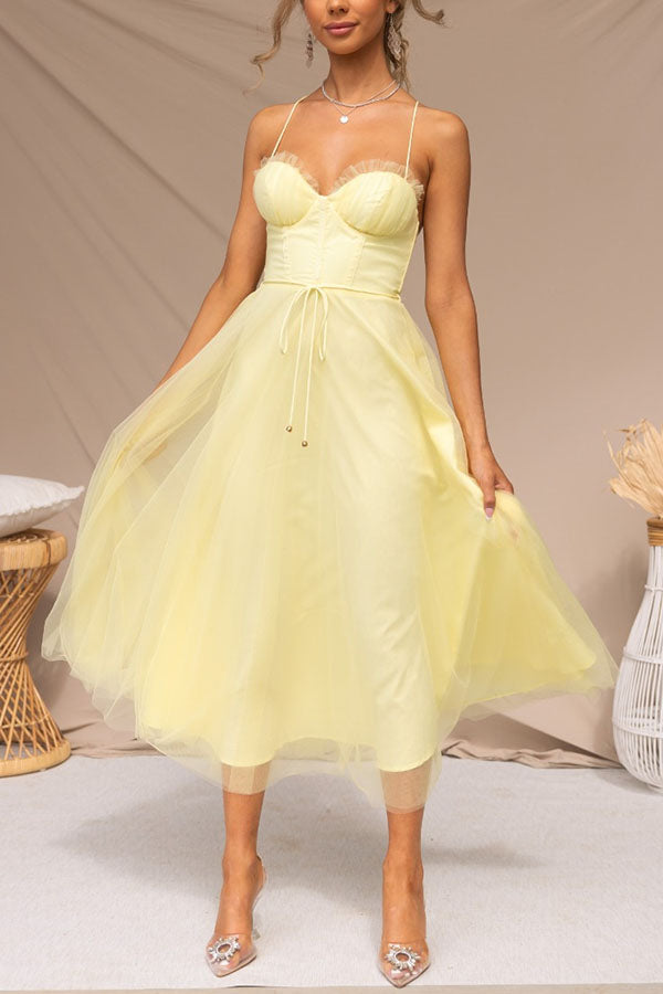 Sleeveless Tulle Ankle-Length Gown