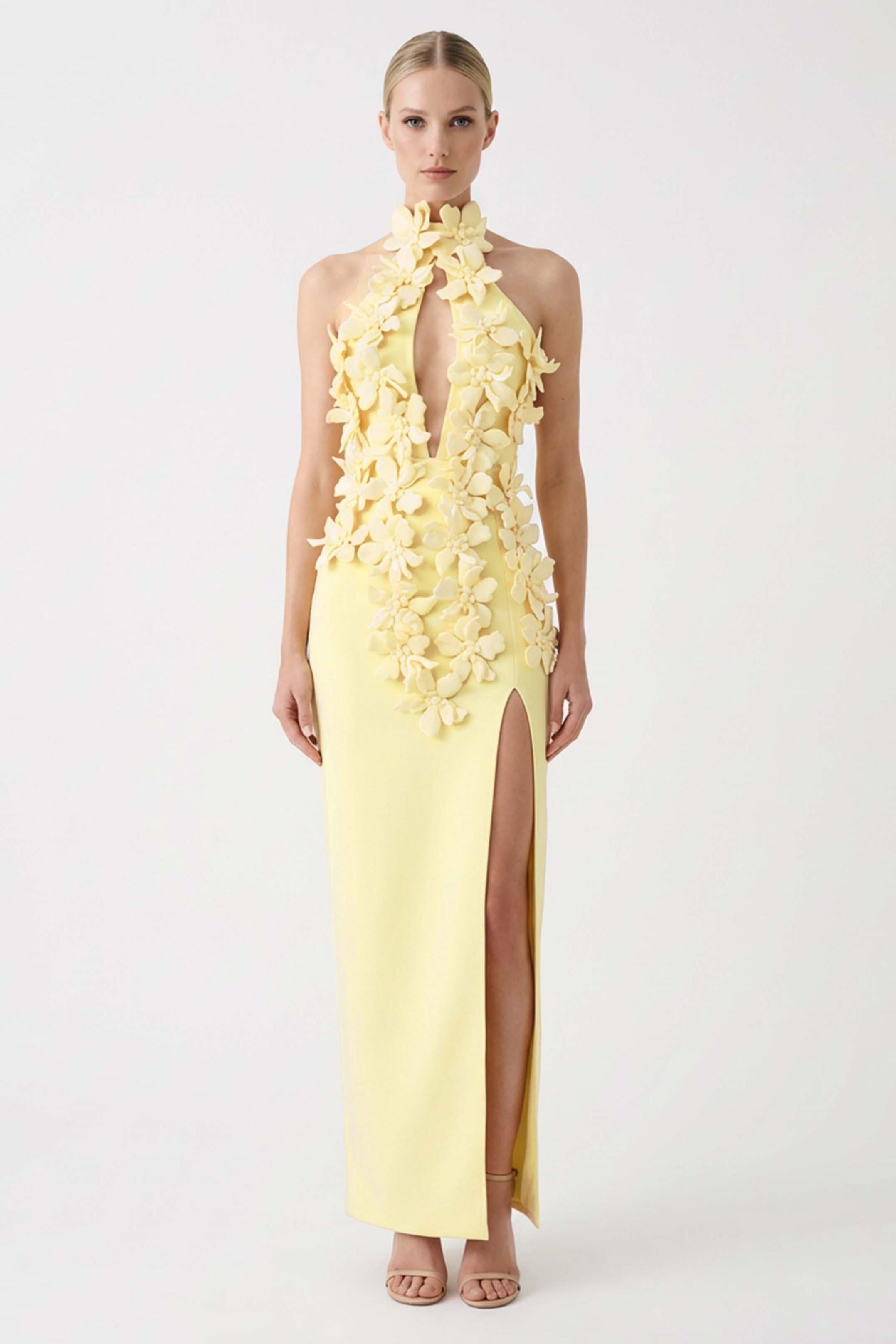 Red Halter 3D Flower Maxi Dress