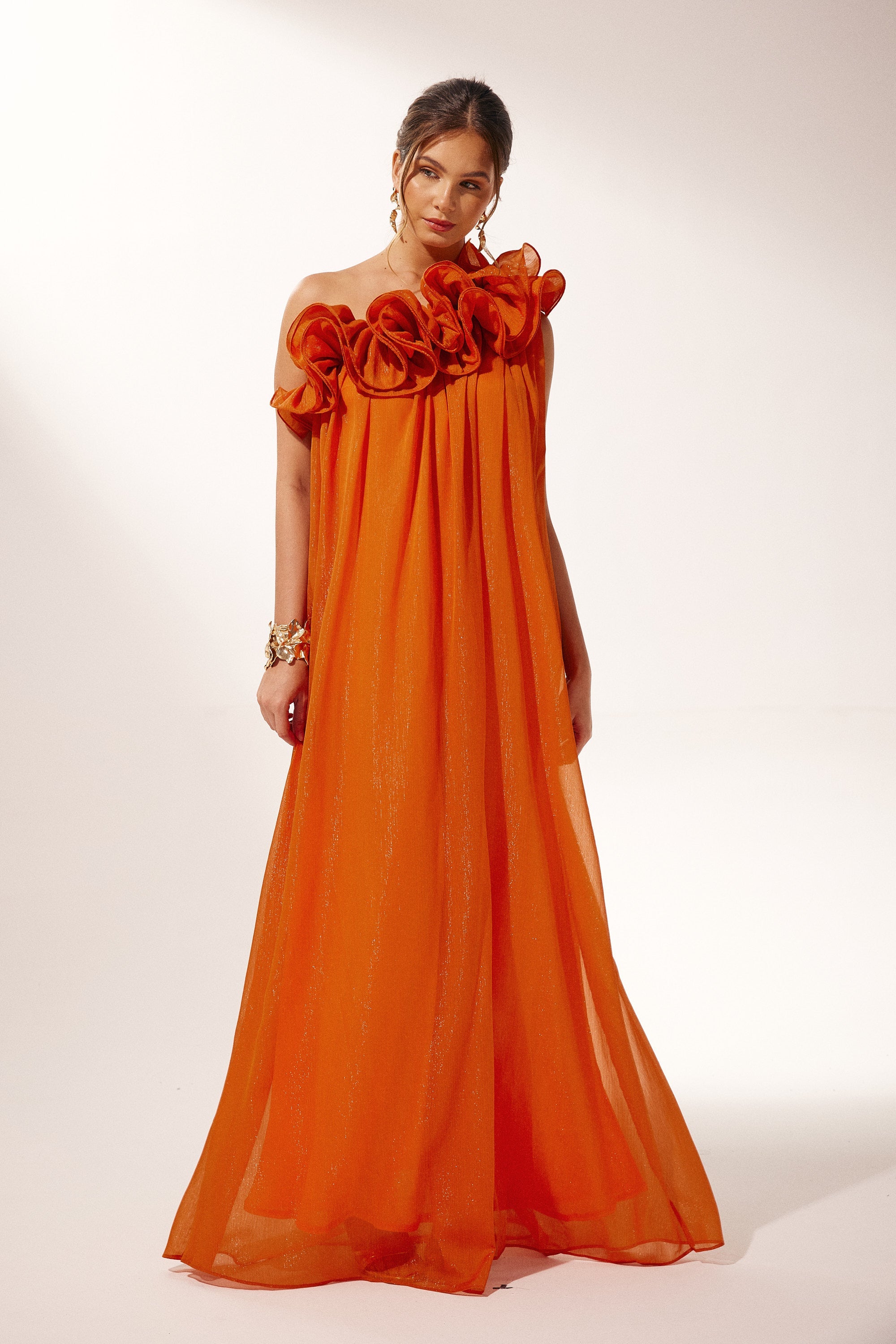 Gathered Ruffle Floor Length
