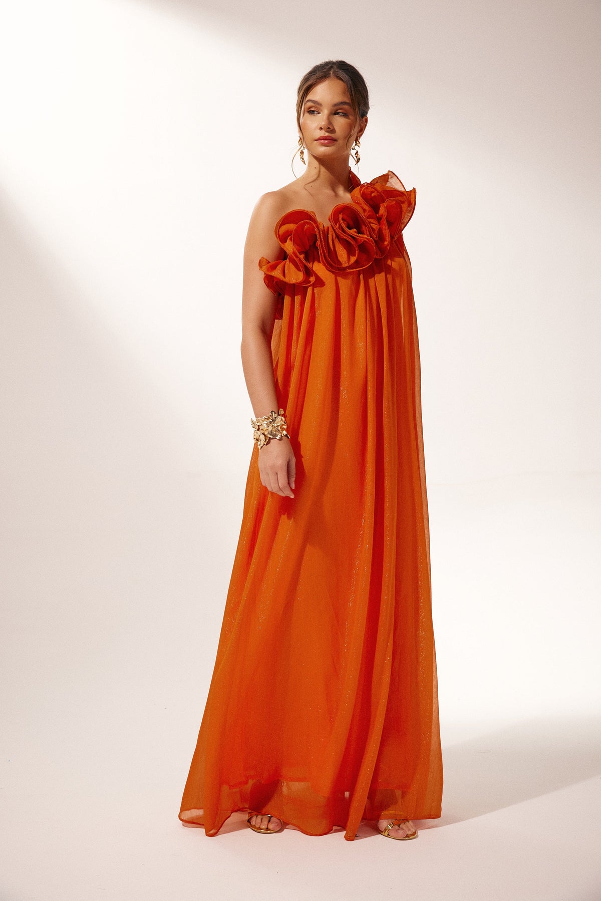 Gathered Ruffle Floor Length