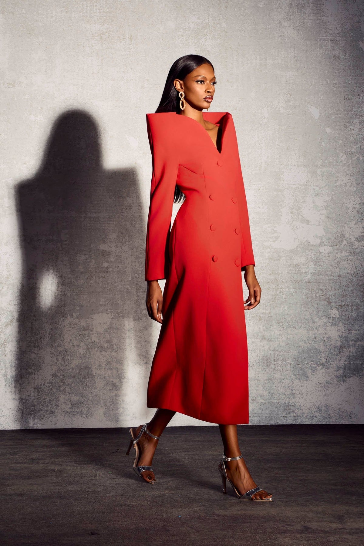 Sculpted Collar Double-Breasted Dress